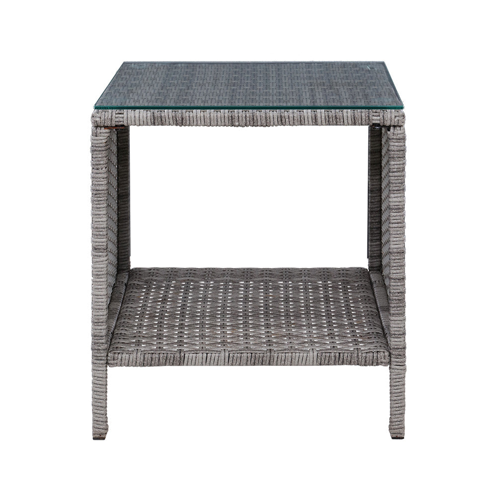Outdoor Chairs: Gardeon Coffee Side Table Wicker Desk Rattan Outdoor Furniture Garden Grey