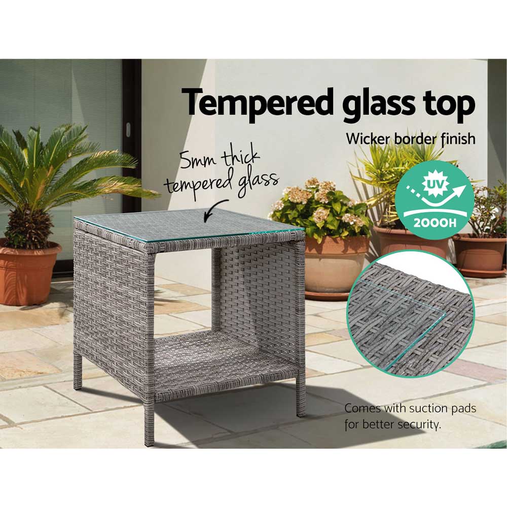 Outdoor Chairs: Gardeon Coffee Side Table Wicker Desk Rattan Outdoor Furniture Garden Grey