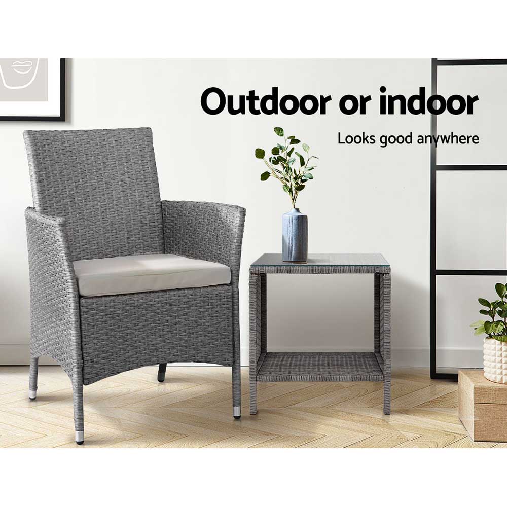 Outdoor Chairs: Gardeon Coffee Side Table Wicker Desk Rattan Outdoor Furniture Garden Grey