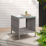 Outdoor Chairs: Gardeon Coffee Side Table Wicker Desk Rattan Outdoor Furniture Garden Grey