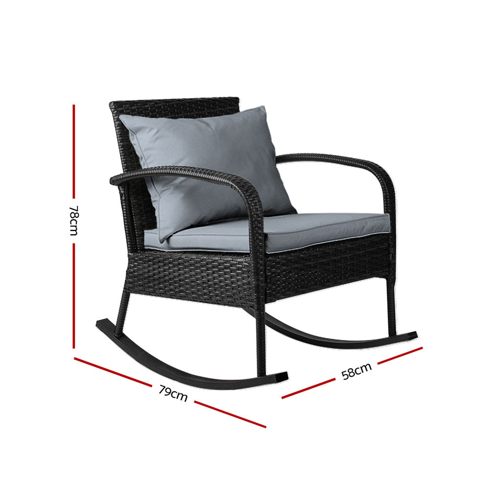 Outdoor Chairs: Gardeon Outdoor Furniture Rocking Chair Wicker Garden Patio Lounge Setting Black