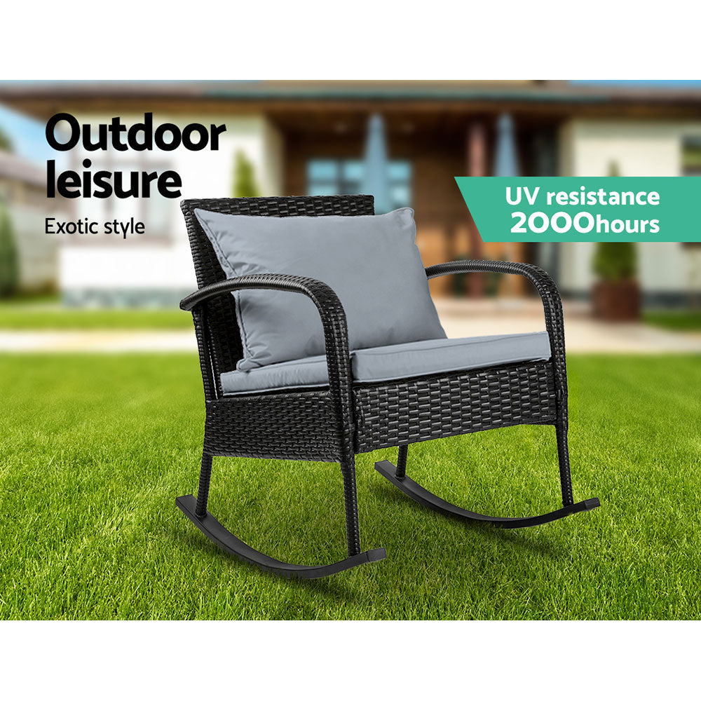 Outdoor Chairs: Gardeon Outdoor Furniture Rocking Chair Wicker Garden Patio Lounge Setting Black