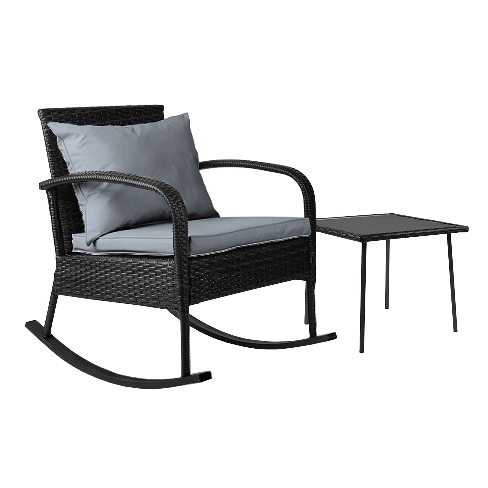Outdoor Chairs: Gardeon 2PC Rocking Chair Table Wicker Outdoor Furniture Patio Lounge Setting