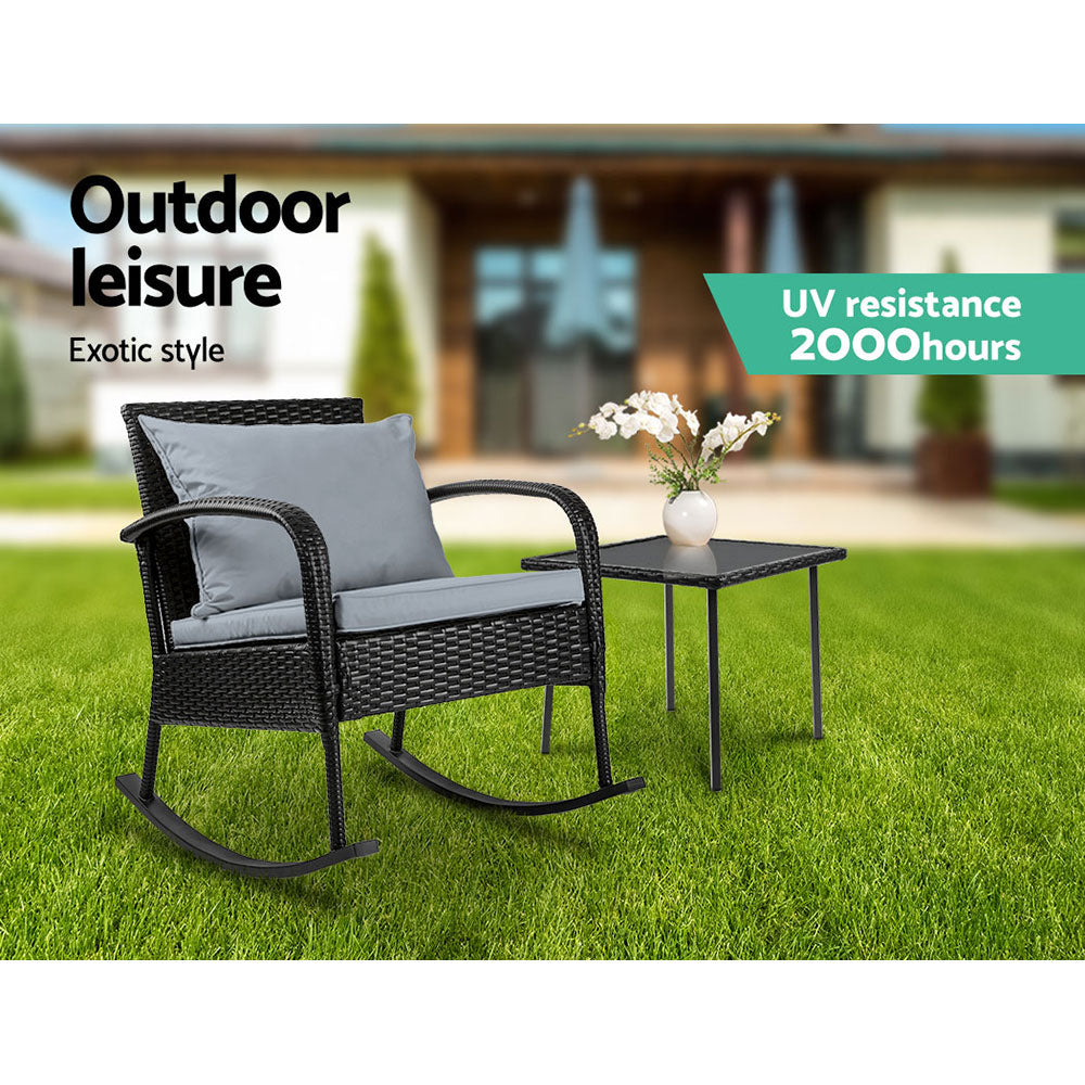 Outdoor Chairs: Gardeon 2PC Rocking Chair Table Wicker Outdoor Furniture Patio Lounge Setting