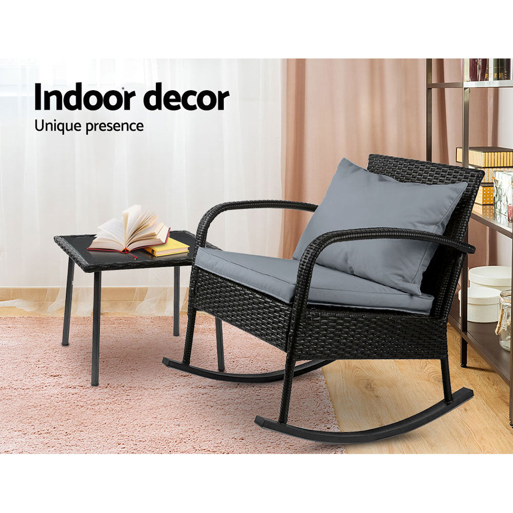 Outdoor Chairs: Gardeon 2PC Rocking Chair Table Wicker Outdoor Furniture Patio Lounge Setting