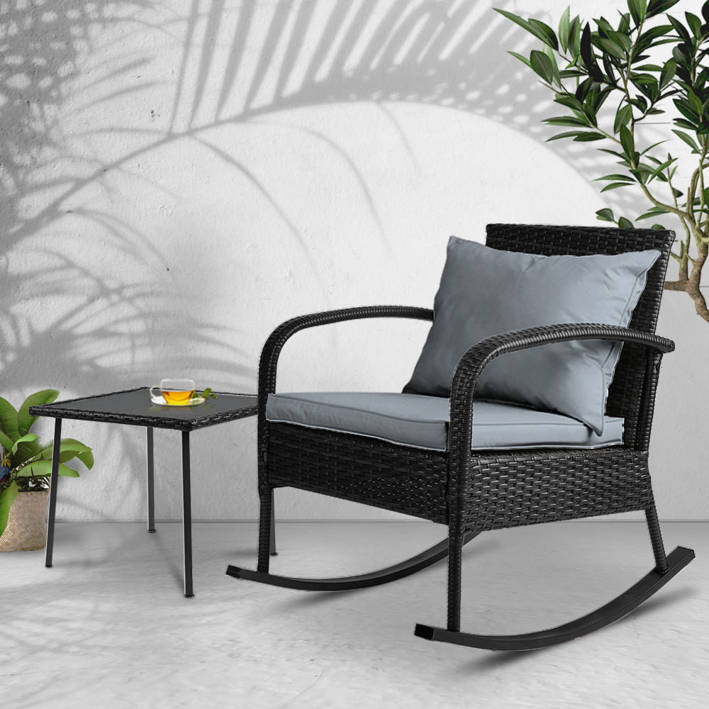 Outdoor Chairs: Gardeon 2PC Rocking Chair Table Wicker Outdoor Furniture Patio Lounge Setting