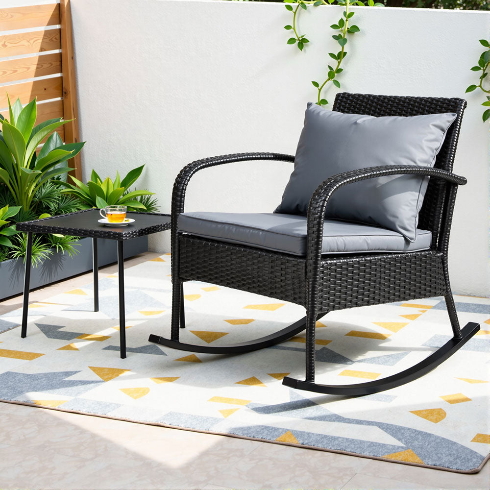 Outdoor Chairs: Gardeon 2PC Rocking Chair Table Wicker Outdoor Furniture Patio Lounge Setting