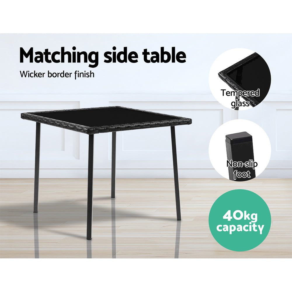 Outdoor Chairs: Gardeon 3PC Rocking Chair Table Wicker Outdoor Furniture Patio Bistro Set Black