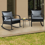 Gardeon 3PC Rocking Chair Table Wicker Outdoor Furniture Patio Bistro Set Black