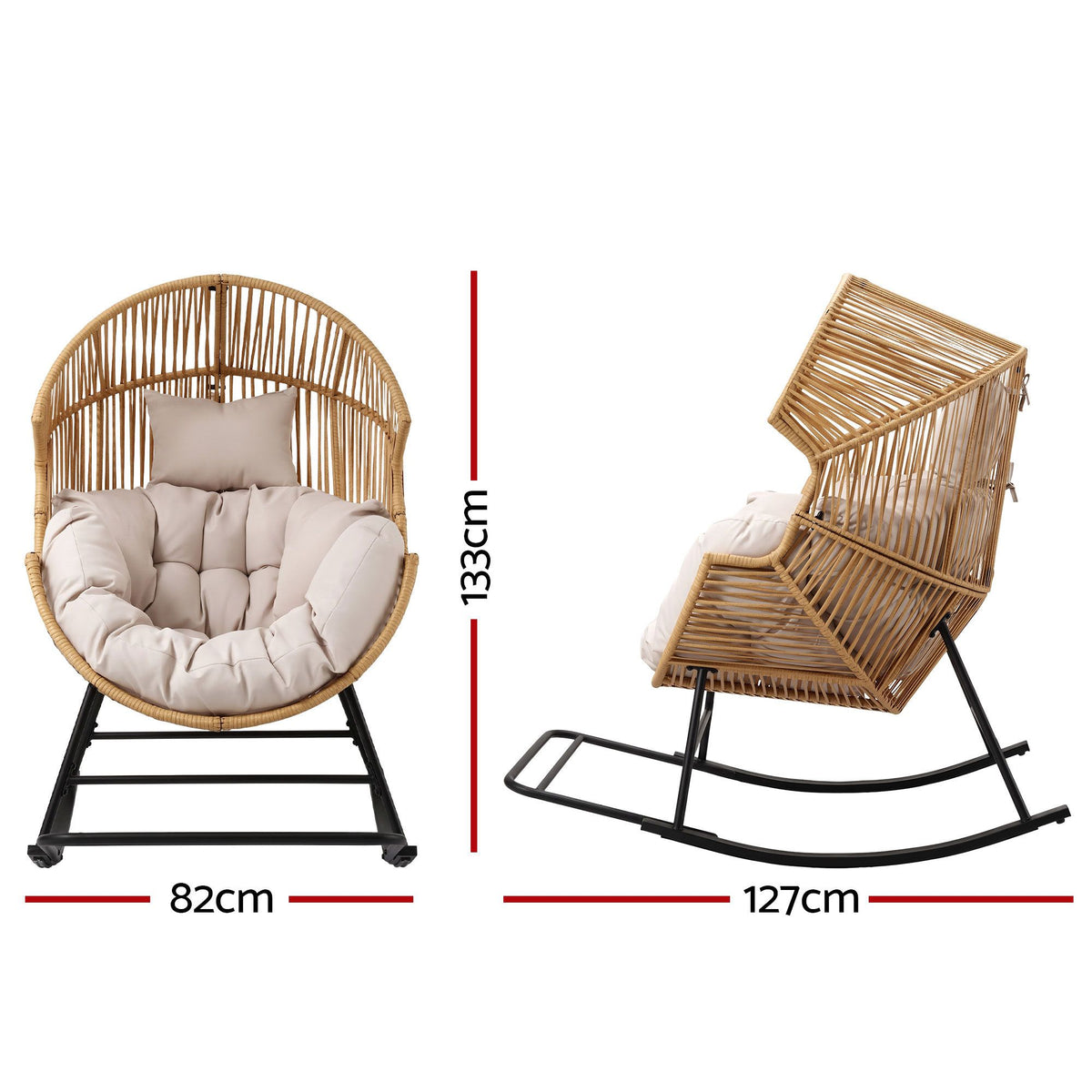Gardeon Outdoor Egg Rocking Chair Rattan Lounger with Thick Cushion Patio Furniture Natural