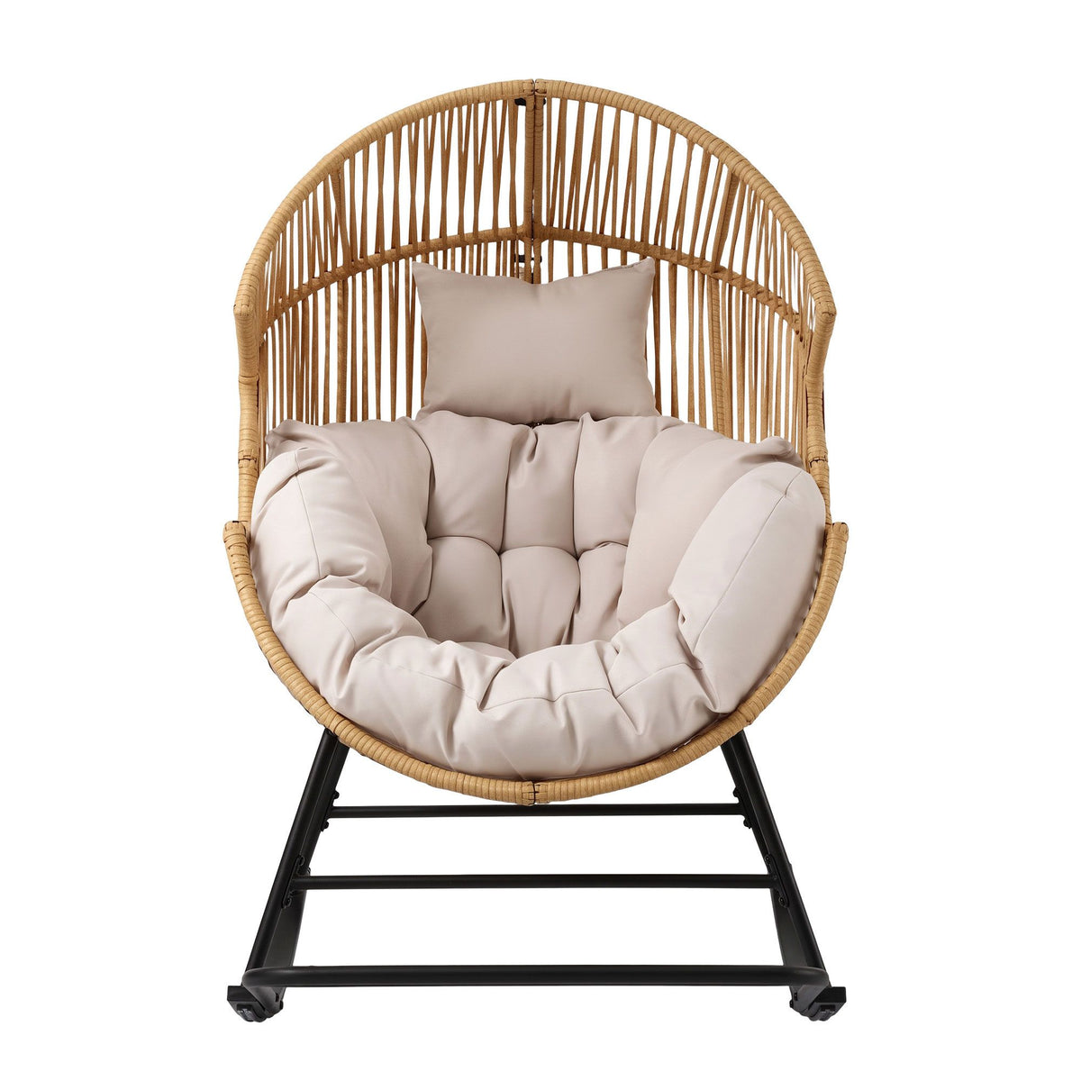 Gardeon Outdoor Egg Rocking Chair Rattan Lounger with Thick Cushion Patio Furniture Natural