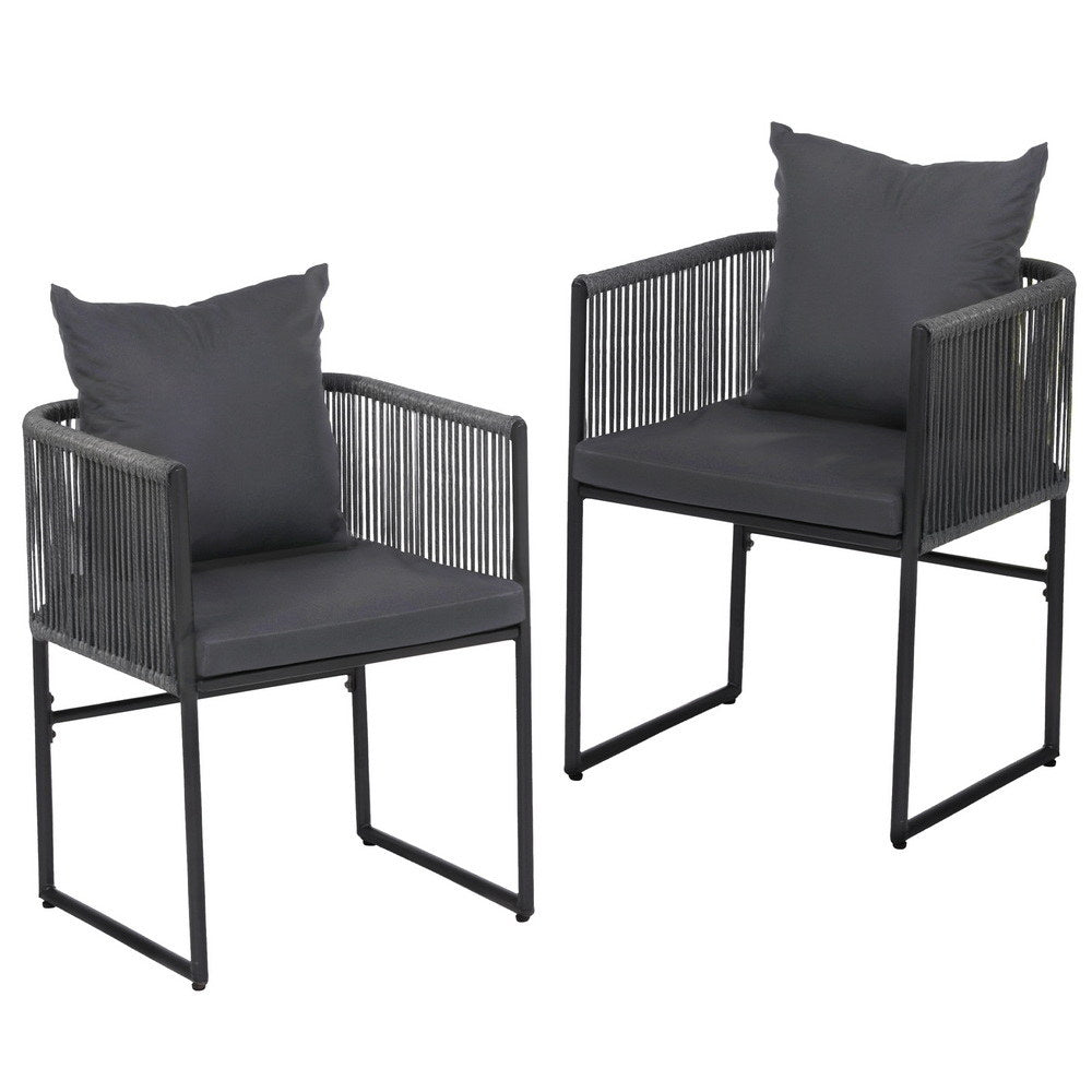 Outdoor Chairs: Gardeon 2PC Outdoor Dining Chairs Woven Rope Chair Patio Furniture Garden Steel