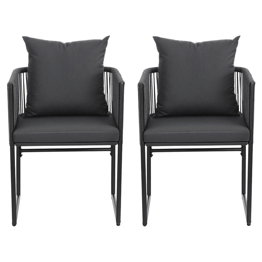 Outdoor Chairs: Gardeon 2PC Outdoor Dining Chairs Woven Rope Chair Patio Furniture Garden Steel