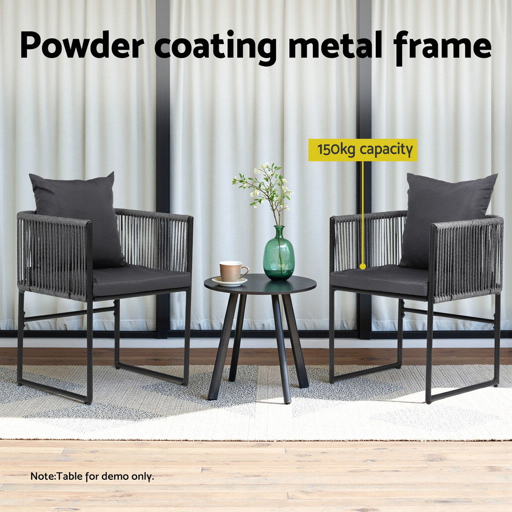 Outdoor Chairs: Gardeon 2PC Outdoor Dining Chairs Woven Rope Chair Patio Furniture Garden Steel
