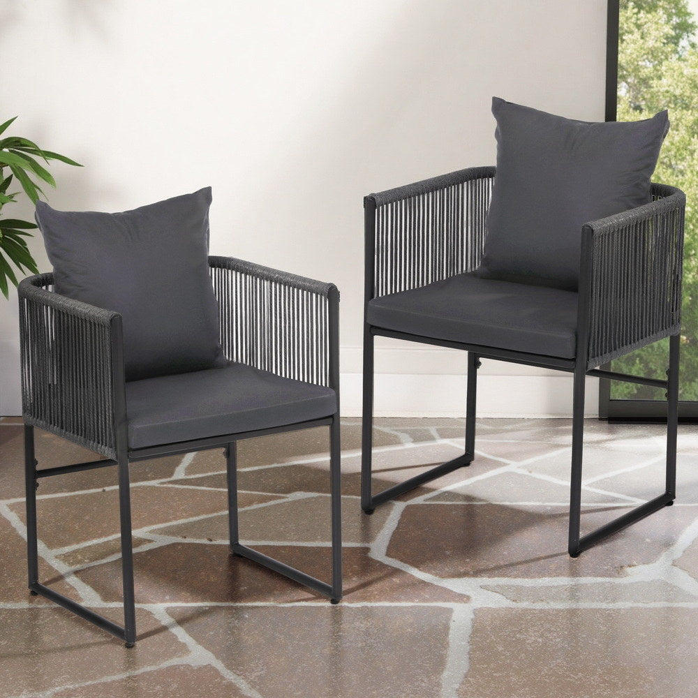 Outdoor Chairs: Gardeon 2PC Outdoor Dining Chairs Woven Rope Chair Patio Furniture Garden Steel