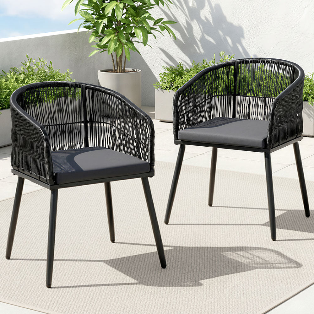 Outdoor Chairs: Gardeon 2PC Outdoor Dining Chairs Wicker Chair Patio Furniture Garden Steel Black