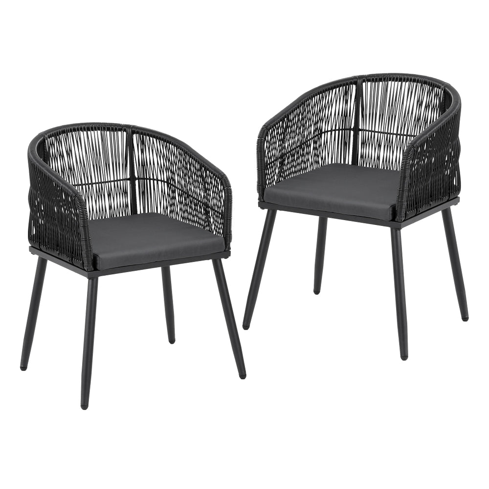 Outdoor Chairs: Gardeon 2PC Outdoor Dining Chairs Wicker Chair Patio Furniture Garden Steel Black