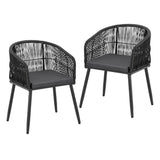 Gardeon 2PC Outdoor Dining Chairs Wicker Chair Patio Furniture Garden Steel Black