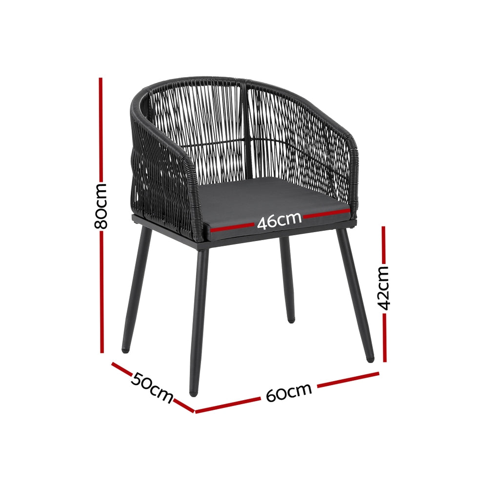 Outdoor Chairs: Gardeon 2PC Outdoor Dining Chairs Wicker Chair Patio Furniture Garden Steel Black