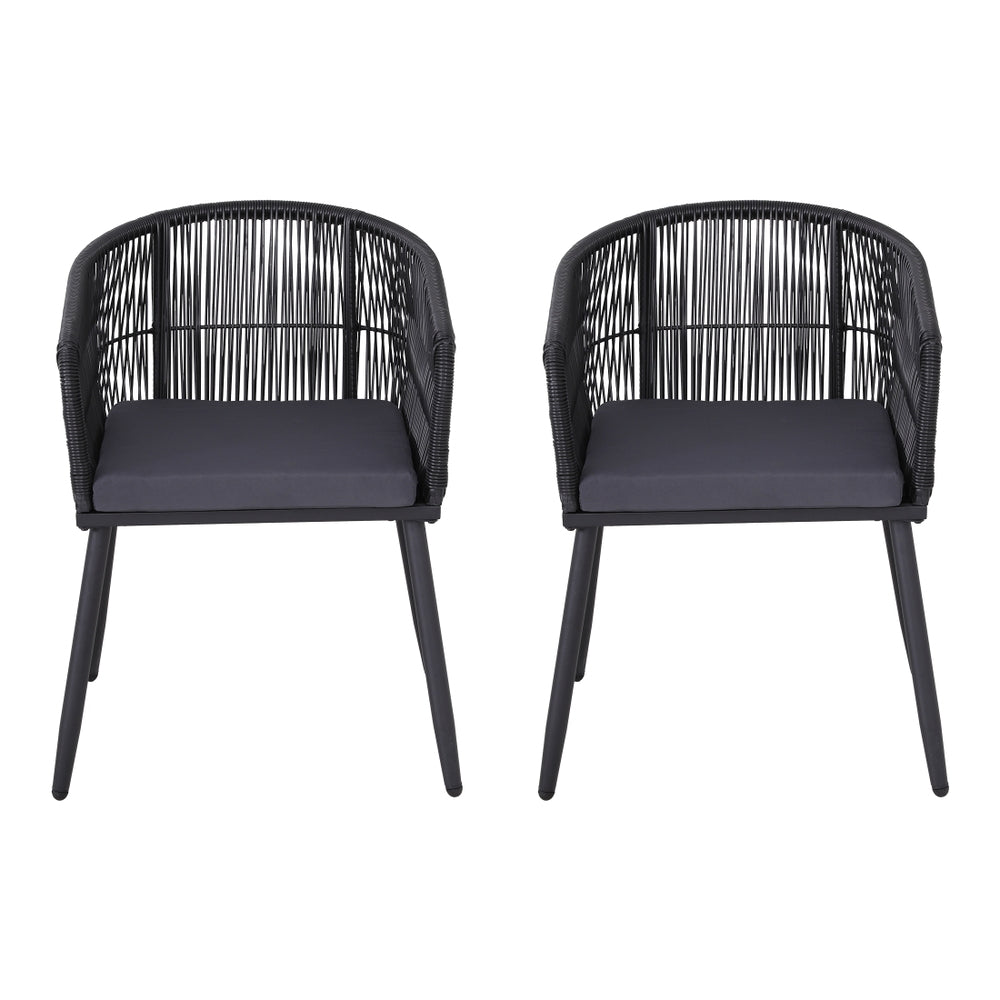 Outdoor Chairs: Gardeon 2PC Outdoor Dining Chairs Wicker Chair Patio Furniture Garden Steel Black