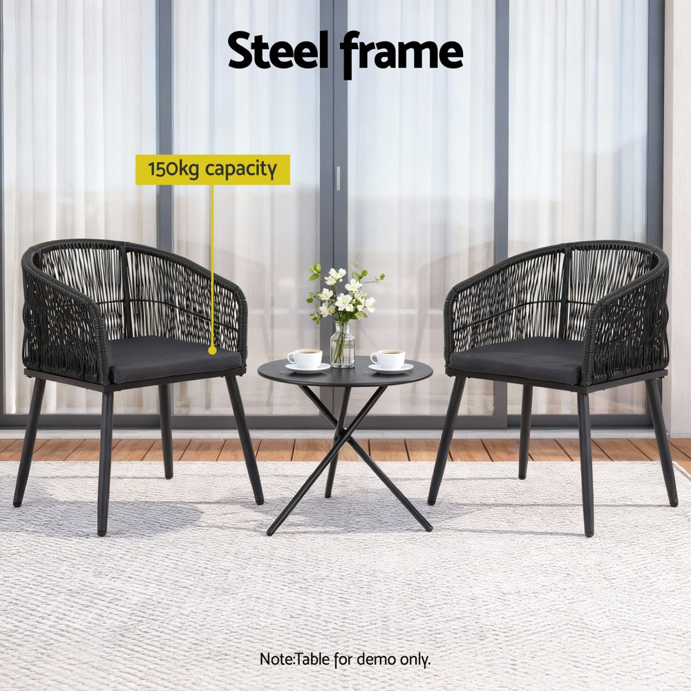 Outdoor Chairs: Gardeon 2PC Outdoor Dining Chairs Wicker Chair Patio Furniture Garden Steel Black