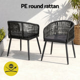 Gardeon 2PC Outdoor Dining Chairs Wicker Chair Patio Furniture Garden Steel Black