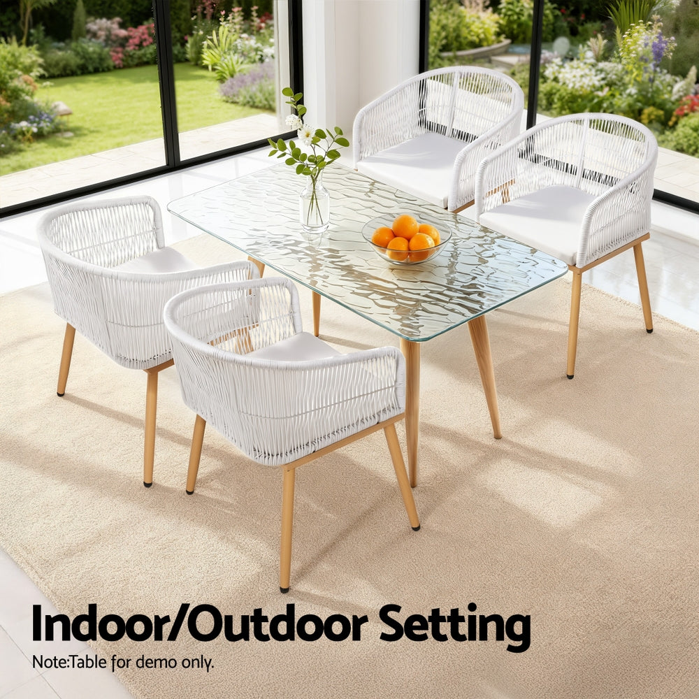 Outdoor Chairs: Gardeon 2PC Outdoor Dining Chairs Wicker Chair Patio Furniture Garden Steel White