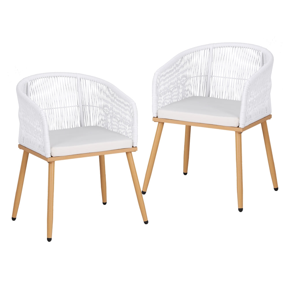 Outdoor Chairs: Gardeon 2PC Outdoor Dining Chairs Wicker Chair Patio Furniture Garden Steel White