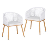 Gardeon 2PC Outdoor Dining Chairs Wicker Chair Patio Furniture Garden Steel White