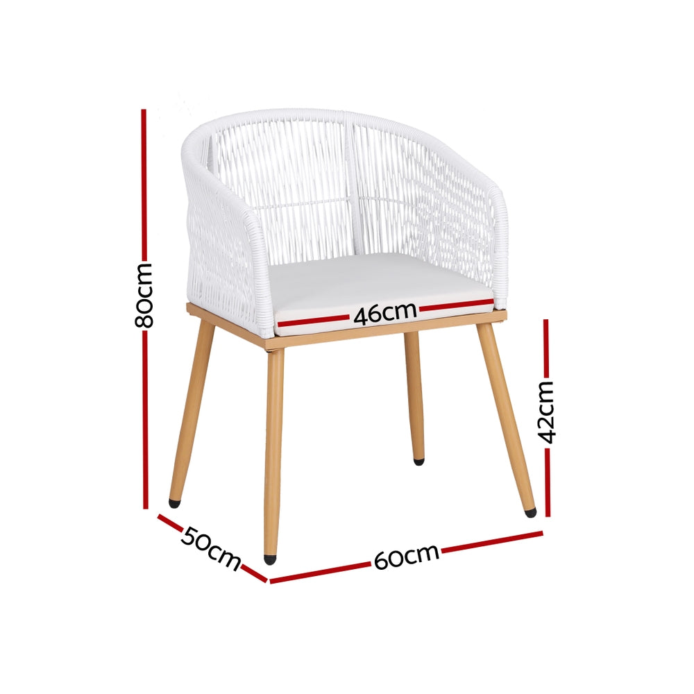 Outdoor Chairs: Gardeon 2PC Outdoor Dining Chairs Wicker Chair Patio Furniture Garden Steel White
