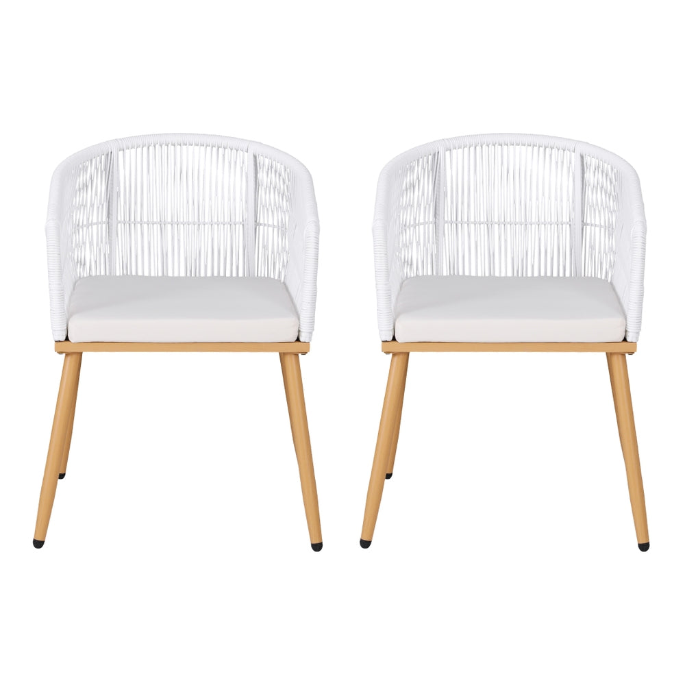 Outdoor Chairs: Gardeon 2PC Outdoor Dining Chairs Wicker Chair Patio Furniture Garden Steel White