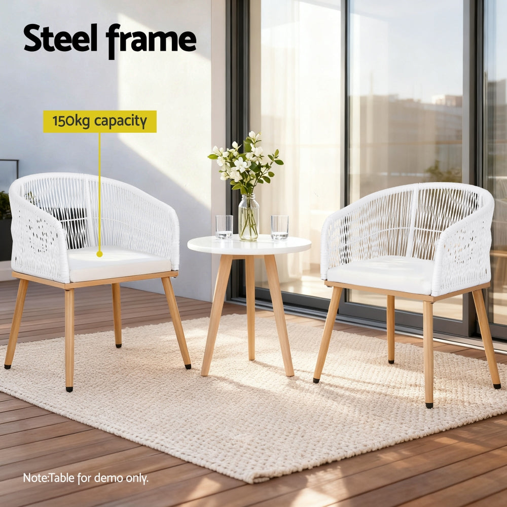 Outdoor Chairs: Gardeon 2PC Outdoor Dining Chairs Wicker Chair Patio Furniture Garden Steel White