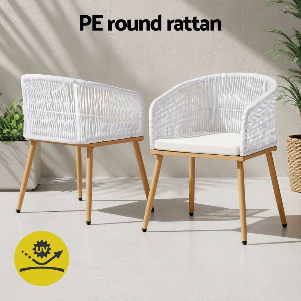 Outdoor Chairs: Gardeon 2PC Outdoor Dining Chairs Wicker Chair Patio Furniture Garden Steel White