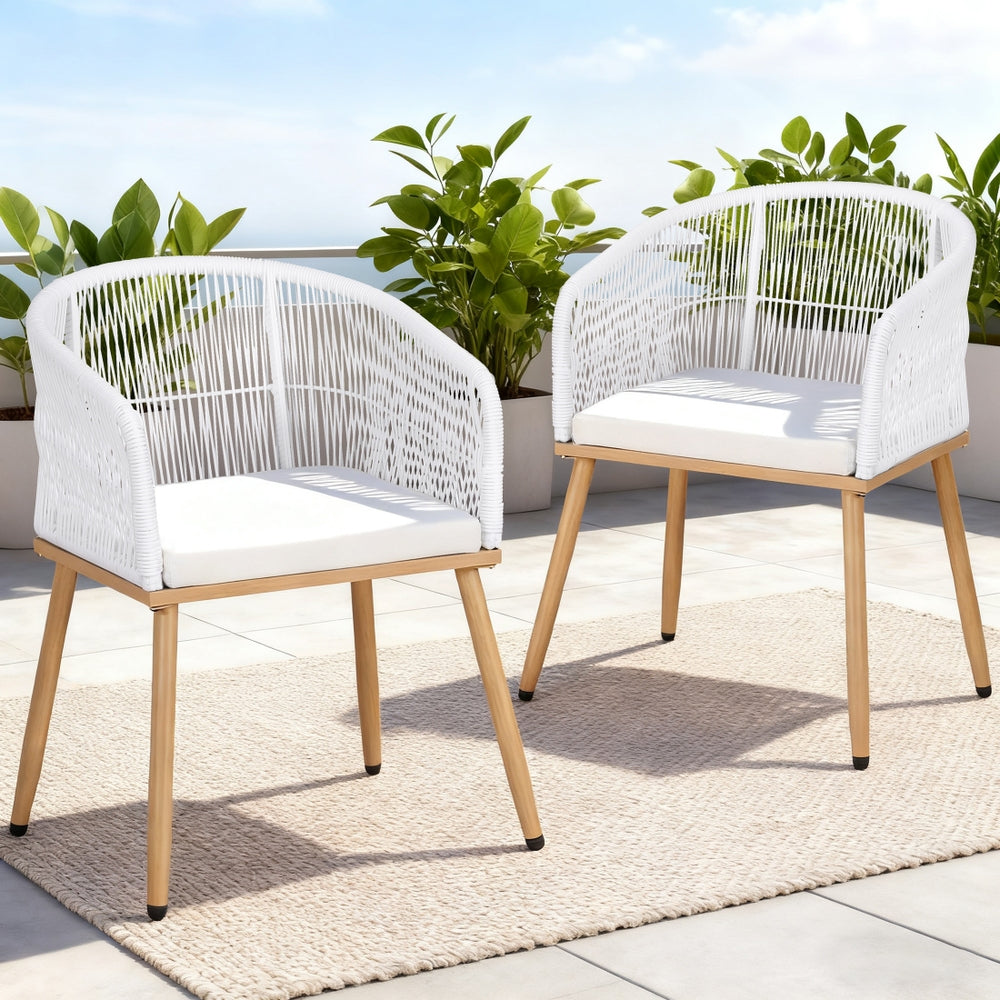 Outdoor Chairs: Gardeon 2PC Outdoor Dining Chairs Wicker Chair Patio Furniture Garden Steel White