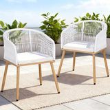 Gardeon 2PC Outdoor Dining Chairs Wicker Chair Patio Furniture Garden Steel White
