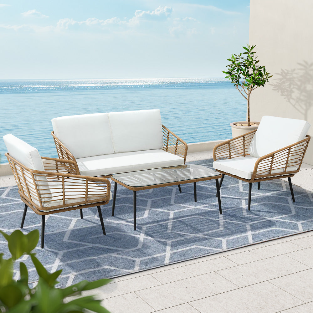 Outdoor Chairs: Gardeon 4-Piece Outdoor Sofa Set Rattan Lounge Setting Table Chairs