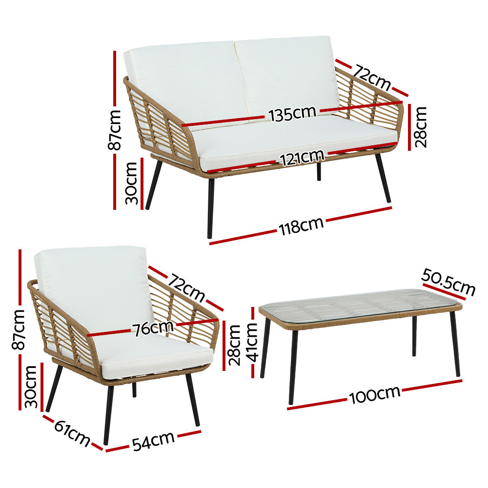Outdoor Chairs: Gardeon 4-Piece Outdoor Sofa Set Rattan Lounge Setting Table Chairs