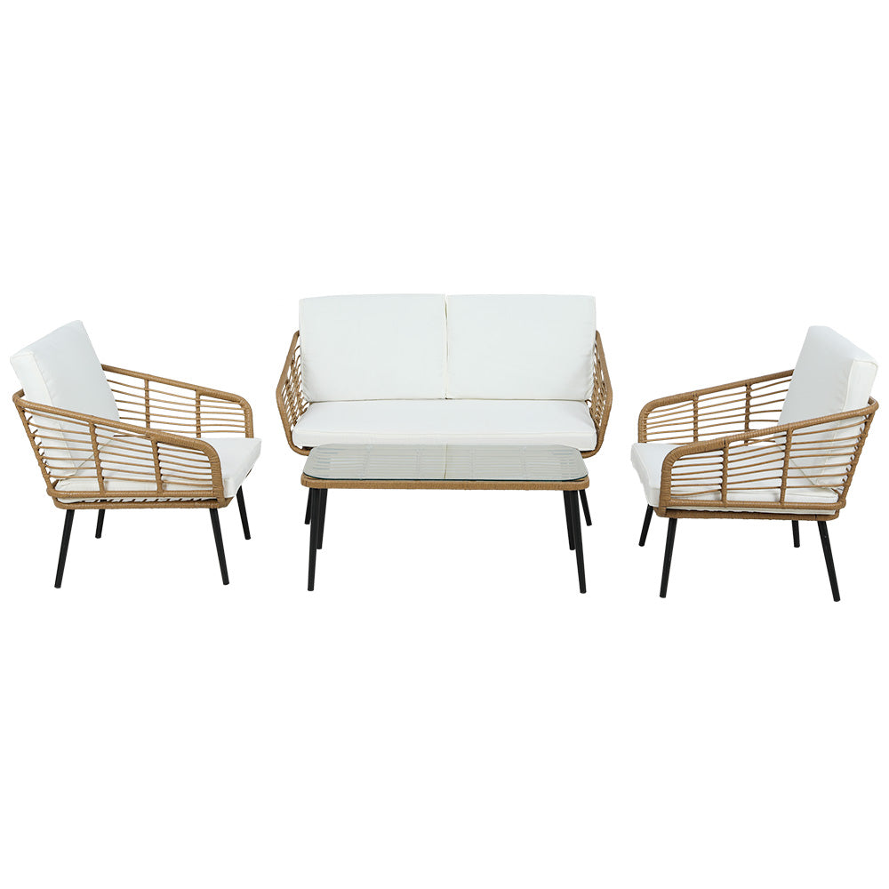 Outdoor Chairs: Gardeon 4-Piece Outdoor Sofa Set Rattan Lounge Setting Table Chairs