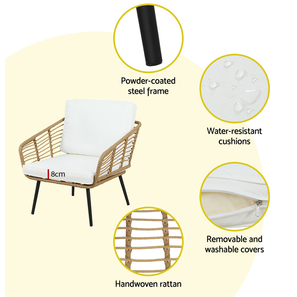 Outdoor Chairs: Gardeon 4-Piece Outdoor Sofa Set Rattan Lounge Setting Table Chairs
