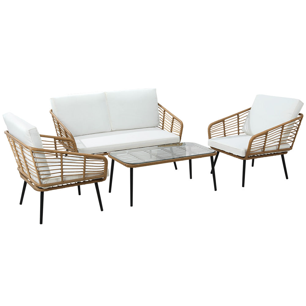 Outdoor Chairs: Gardeon 4-Piece Outdoor Sofa Set Rattan Lounge Setting Table Chairs
