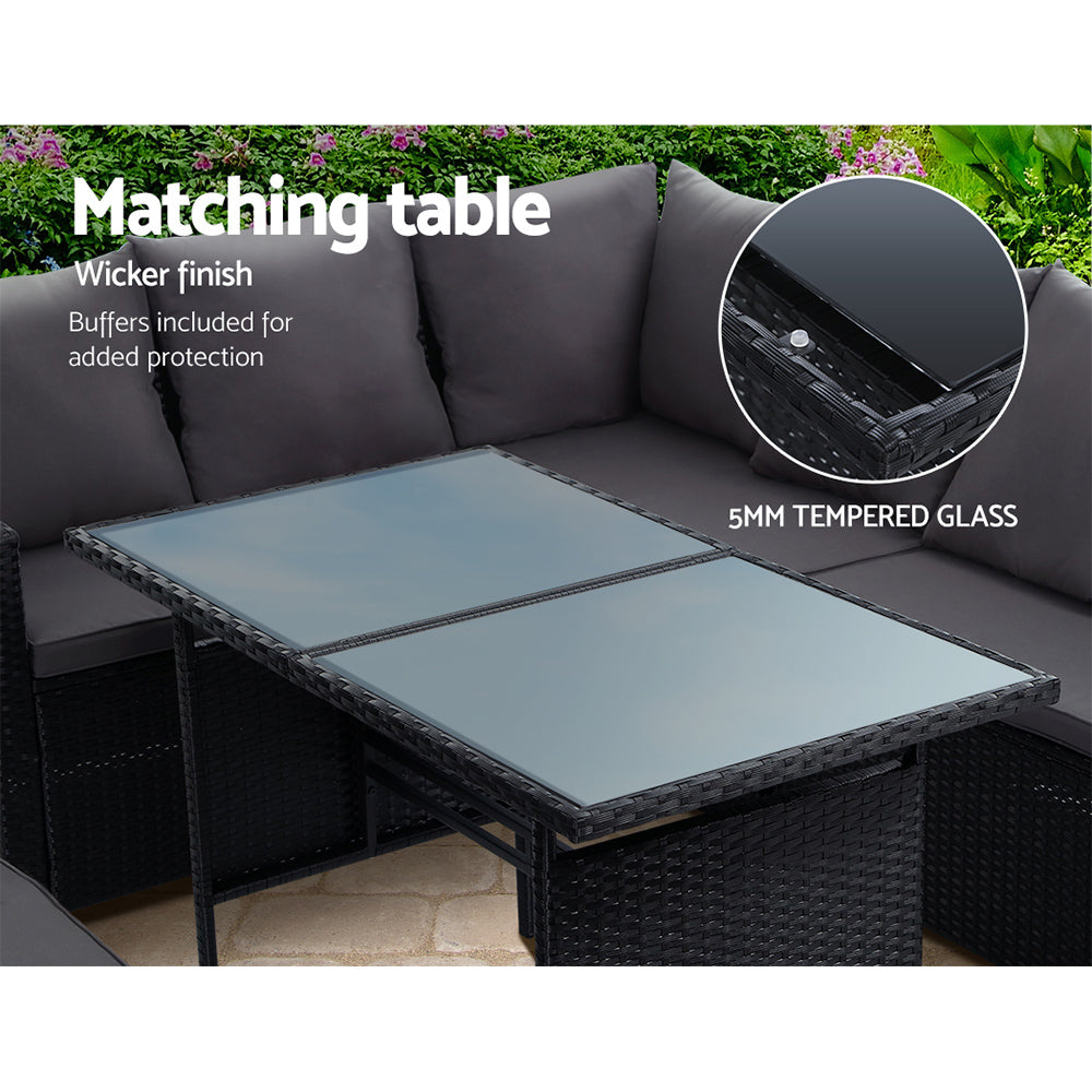 Outdoor Dining Sets: Gardeon Outdoor Dining Set Sofa Lounge Setting Chairs Table Bench Black Cover