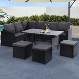 Arm Chairs & Recliners: Gardeon Outdoor Furniture Dining Setting Sofa Set Lounge Wicker 9 Seater Black