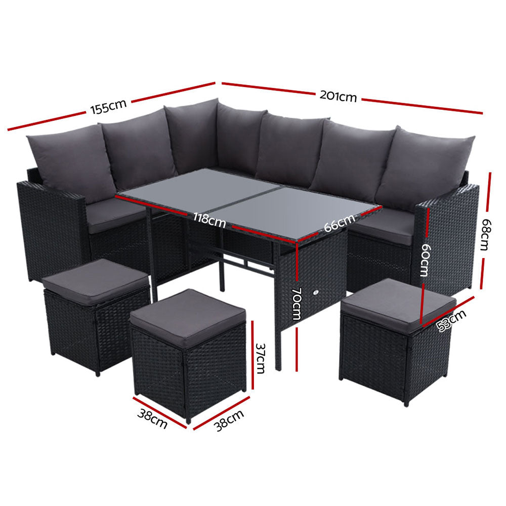 Arm Chairs & Recliners: Gardeon Outdoor Furniture Dining Setting Sofa Set Lounge Wicker 9 Seater Black