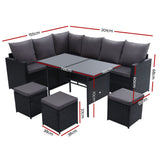 Arm Chairs & Recliners: Gardeon Outdoor Furniture Dining Setting Sofa Set Lounge Wicker 9 Seater Black