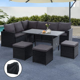 Outdoor Chairs: Gardeon Outdoor Dining Set Sofa Lounge Setting Chairs Table Ottoman Black Cover