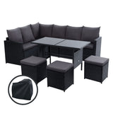 Outdoor Chairs: Gardeon Outdoor Dining Set Sofa Lounge Setting Chairs Table Ottoman Black Cover