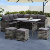 Outdoor Sofas & Lounge Sets: Gardeon Outdoor Furniture Dining Setting Sofa Set Lounge Wicker 9 Seater Mixed Grey