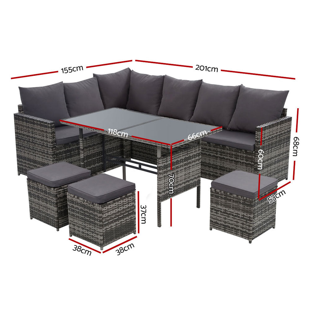 Outdoor Sofas & Lounge Sets: Gardeon Outdoor Furniture Dining Setting Sofa Set Lounge Wicker 9 Seater Mixed Grey
