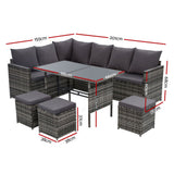 Outdoor Sofas & Lounge Sets: Gardeon Outdoor Furniture Dining Setting Sofa Set Lounge Wicker 9 Seater Mixed Grey