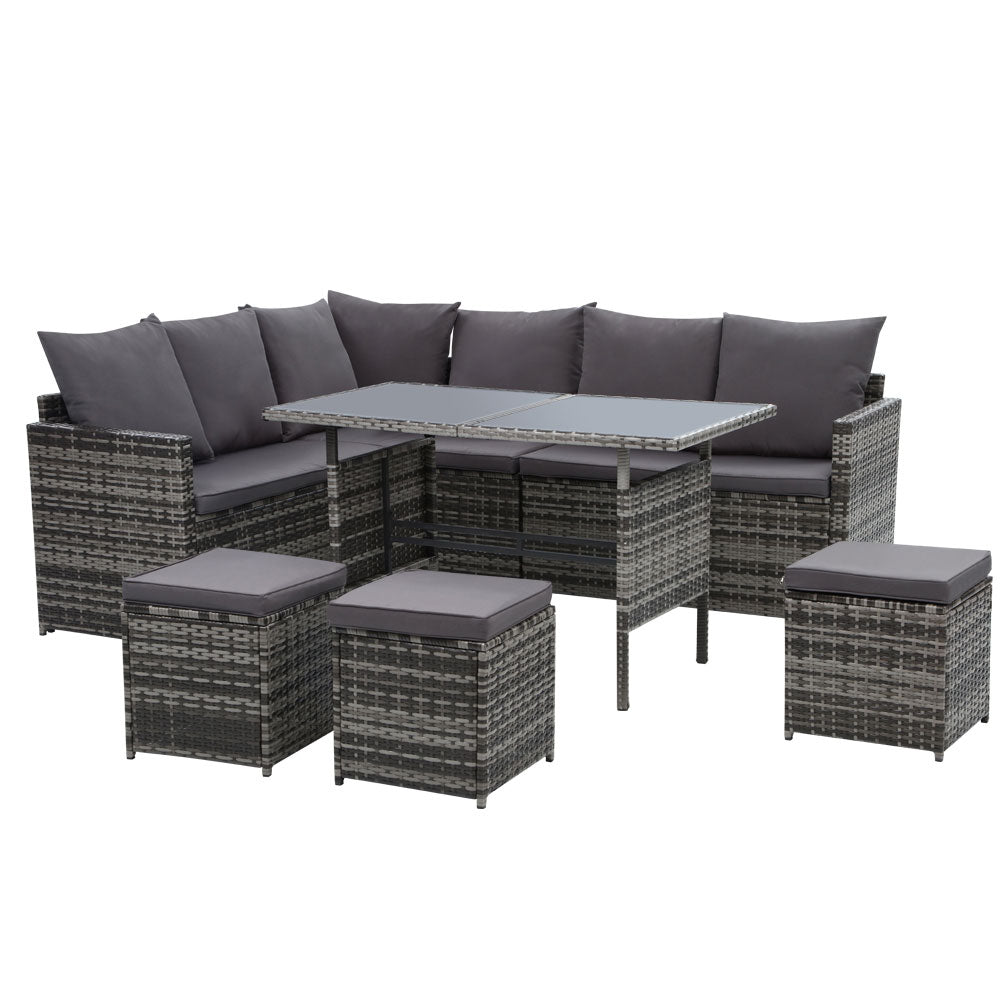 Outdoor Sofas & Lounge Sets: Gardeon Outdoor Furniture Dining Setting Sofa Set Lounge Wicker 9 Seater Mixed Grey